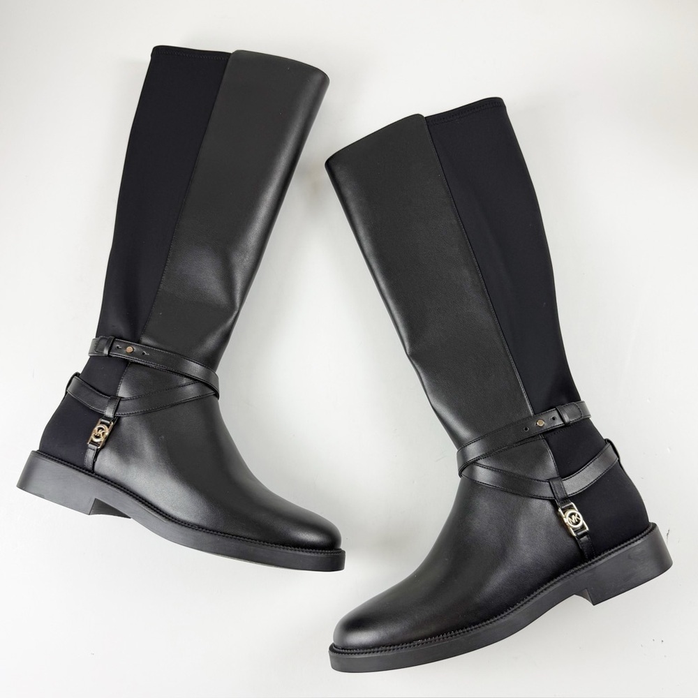 Michael Kors Mandy Boots Women 10M Black Faux Leather Knee High NEW